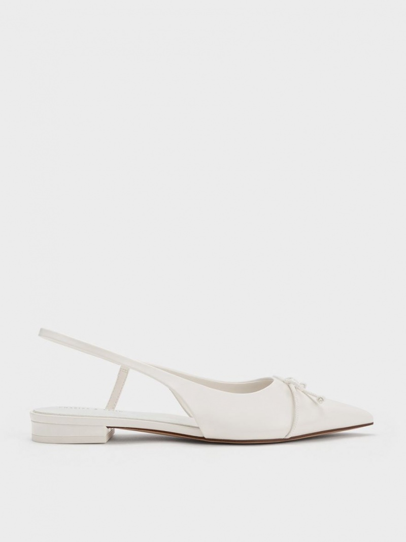 Charles & Keith Bow Pointed-Kappe Slingback Ballerinas Weiß | 032BZLPIS