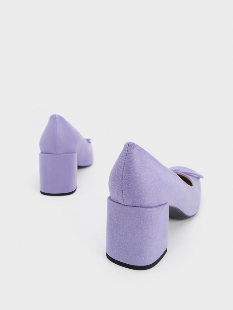 Charles & Keith Bow Square-Kappe Textured Pumps Lila | 869ELYRPA