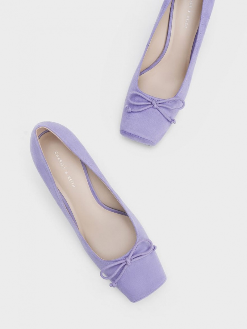 Charles & Keith Bow Square-Kappe Textured Pumps Lila | 869ELYRPA