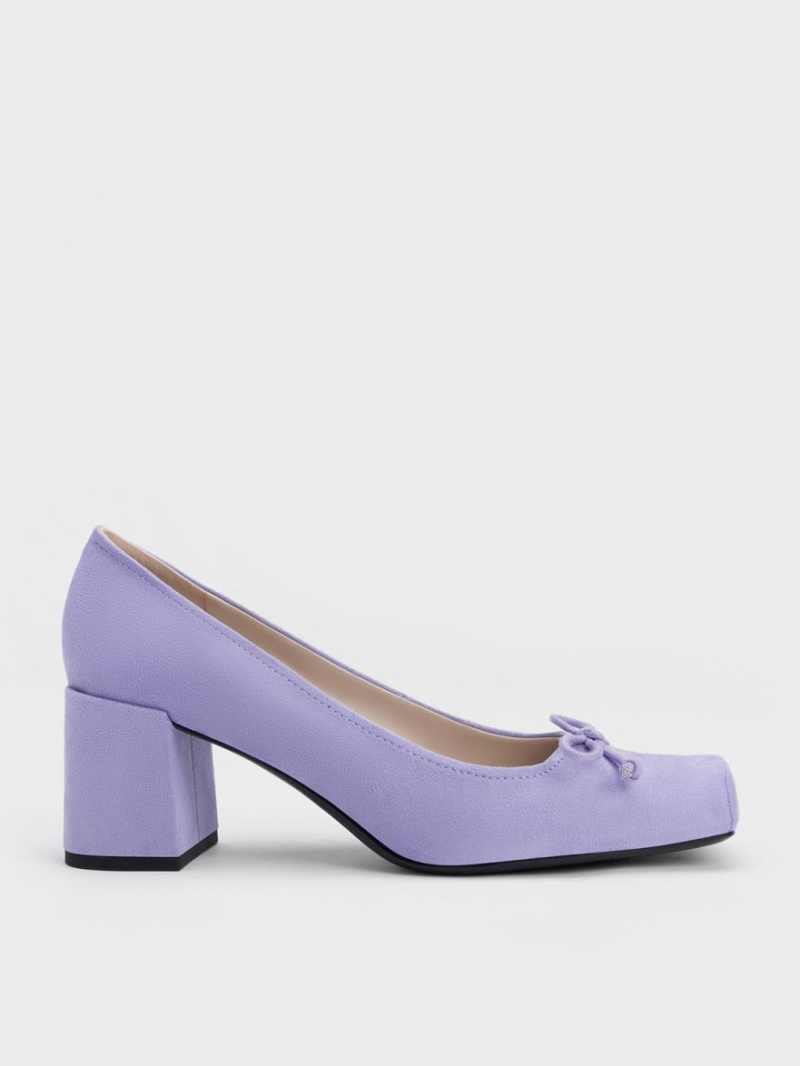 Charles & Keith Bow Square-Kappe Textured Pumps Lila | 869ELYRPA