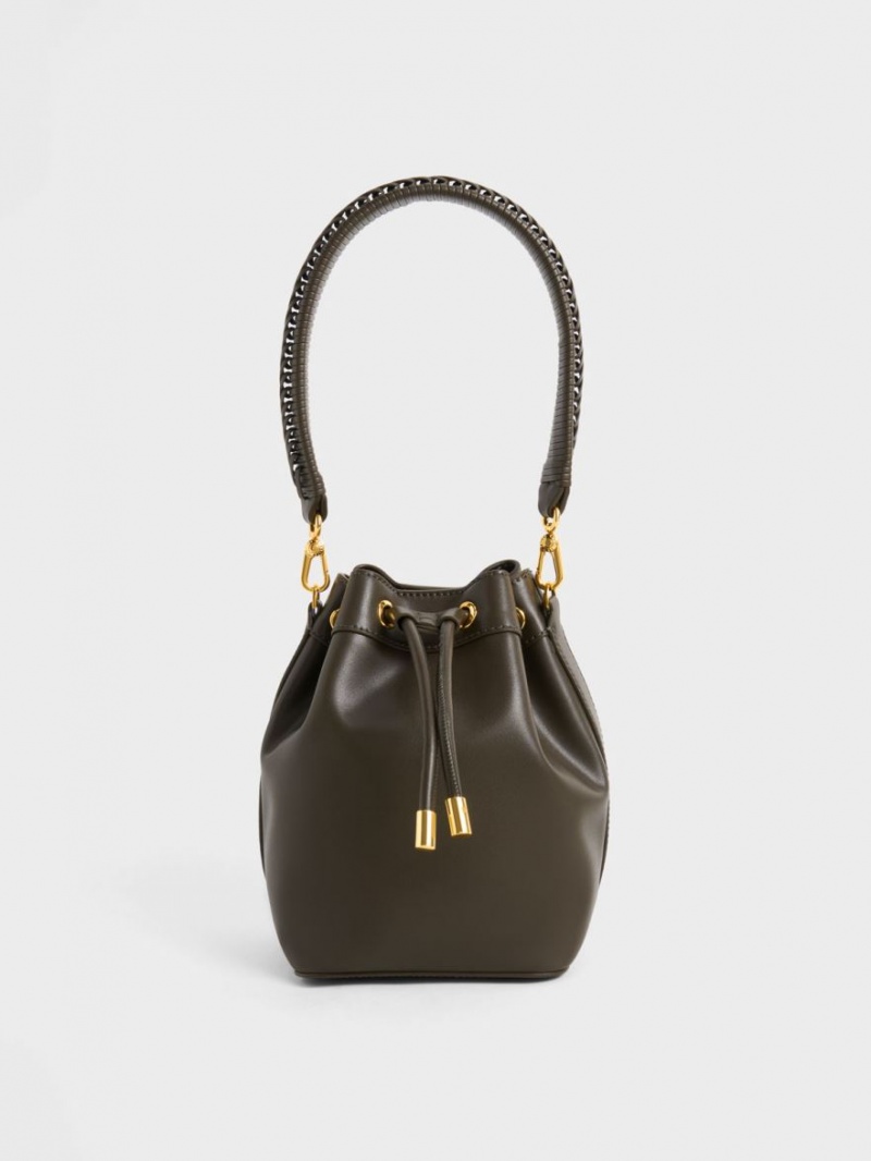 Charles & Keith Braided-Handle Drawstring Bucket Tasche Schwarz | 645HARWIM