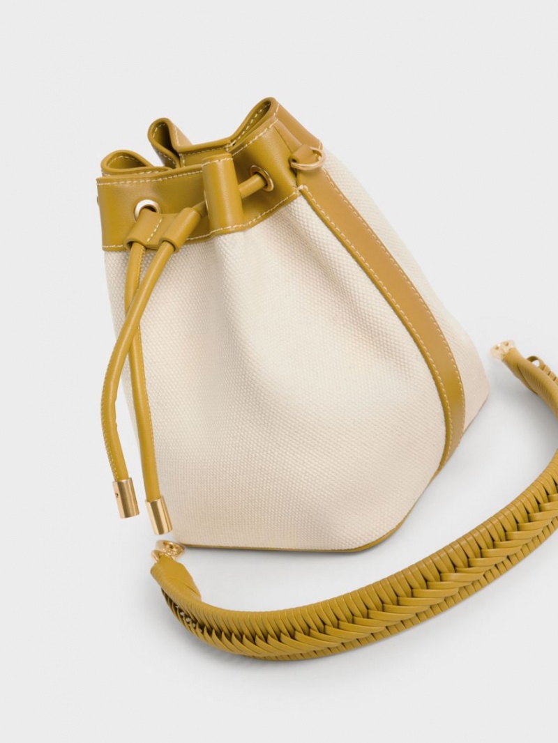 Charles & Keith Braided-Handle Drawstring Bucket Tasche Senfgelb | 175QDAUFO