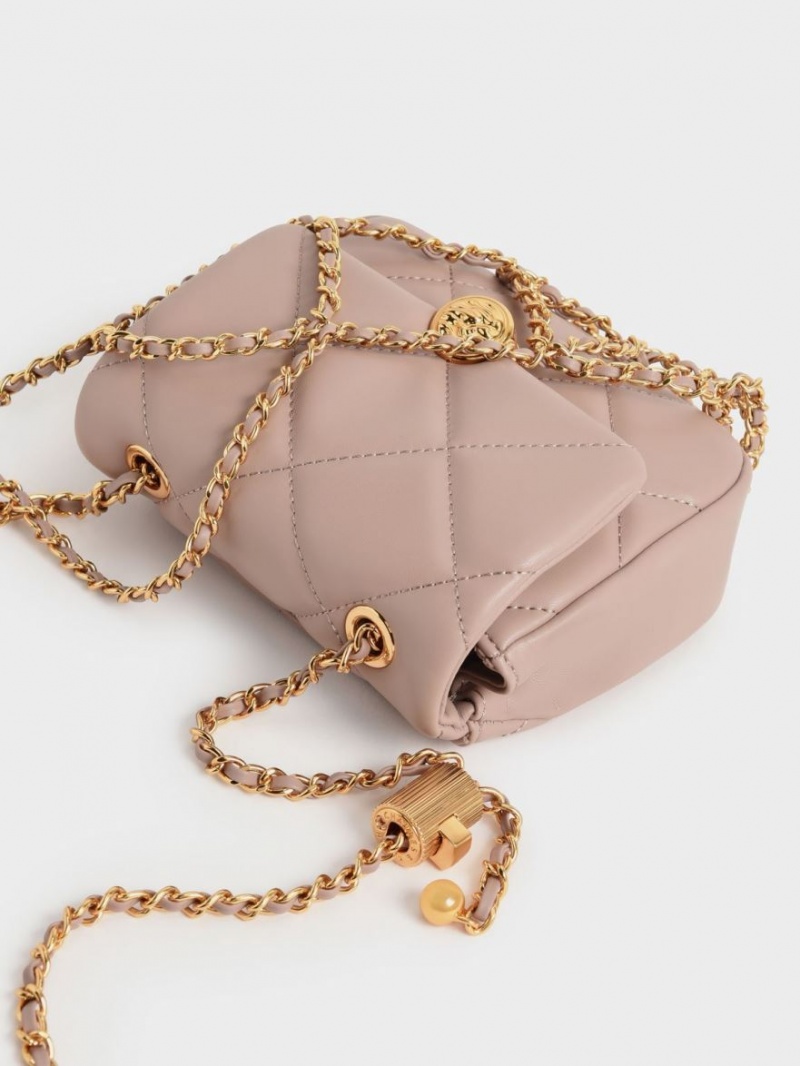 Charles & Keith Braided Chain-Handle Gesteppt Evening Clutch Tasche Beige | 460KQBDTO