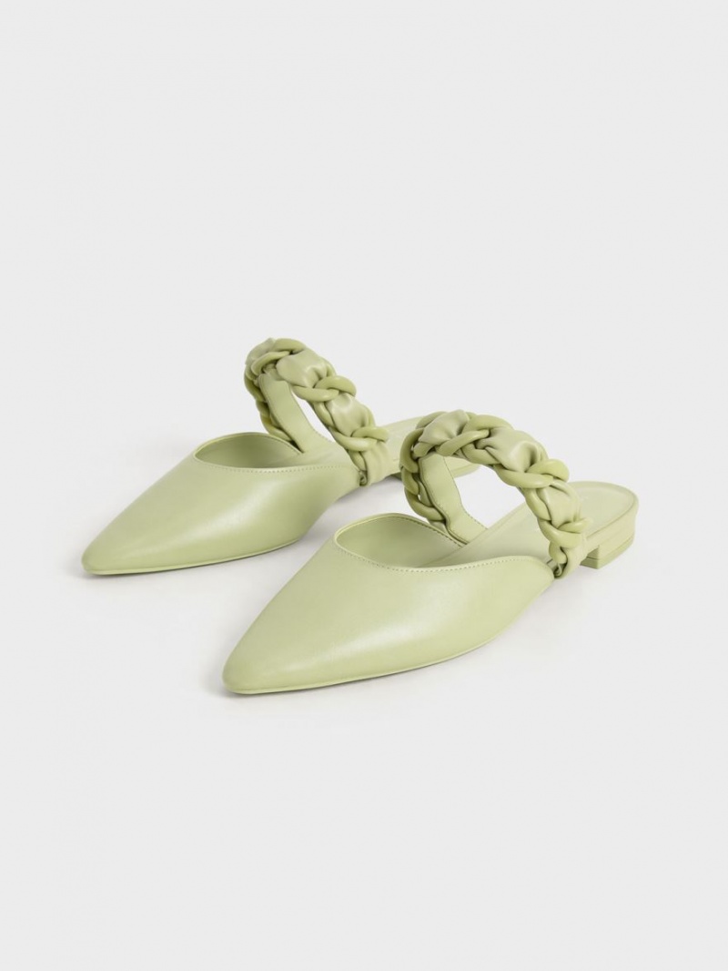 Charles & Keith Braided Chain-Link Flache Mules Grün | 921PRMYVX