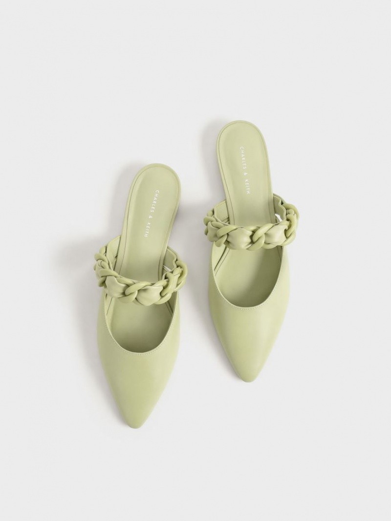 Charles & Keith Braided Chain-Link Flache Mules Grün | 921PRMYVX