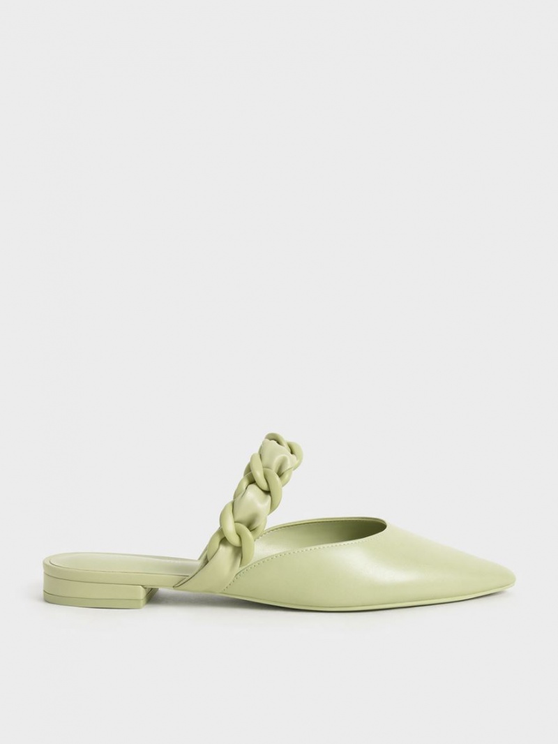 Charles & Keith Braided Chain-Link Flache Mules Grün | 921PRMYVX