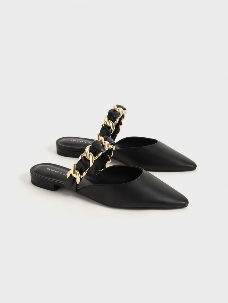 Charles & Keith Braided Chain-Link Flache Mules Schwarz | 382MLETZV