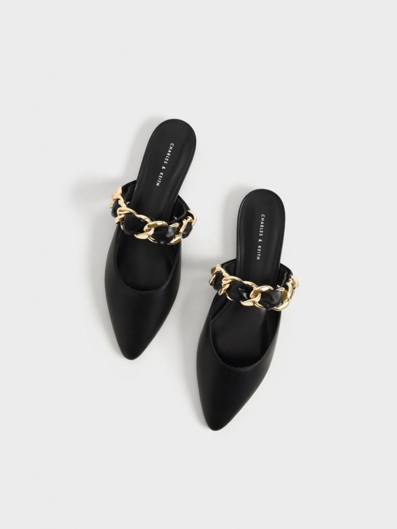 Charles & Keith Braided Chain-Link Flache Mules Schwarz | 382MLETZV