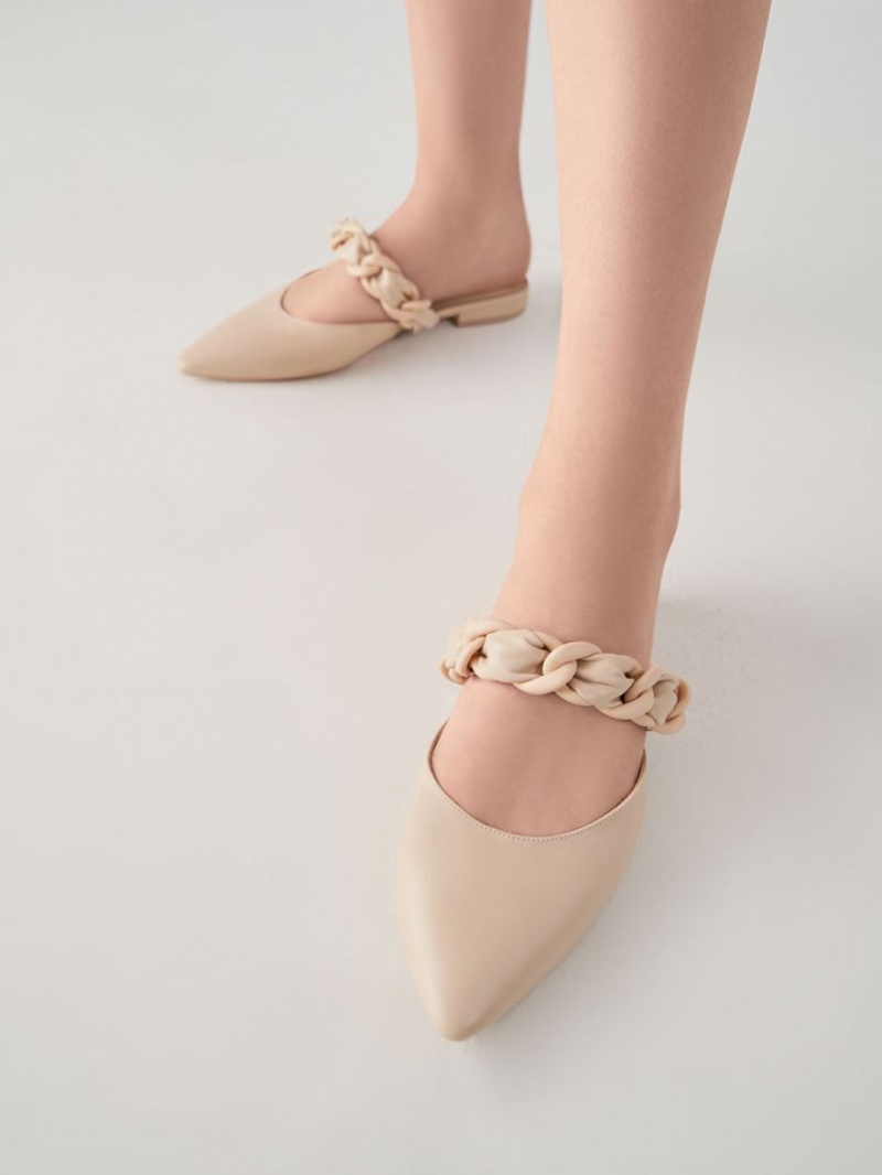 Charles & Keith Braided Chain-Link Flache Mules Beige | 725CKPBNX