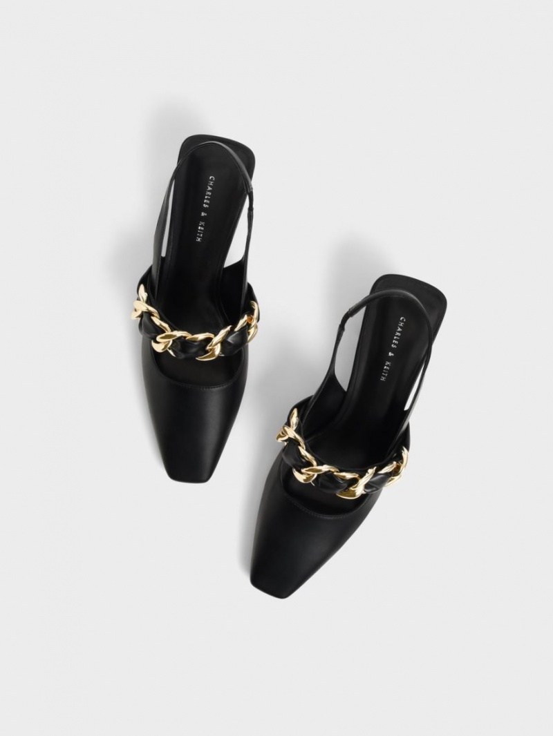 Charles & Keith Braided Chain-Link Slingback Pumps Schwarz | 283XYBEQH