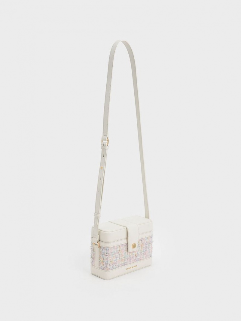 Charles & Keith Bronte Tweed Boxy Crossbody Taschen Hellrosa | 603PEUTAK