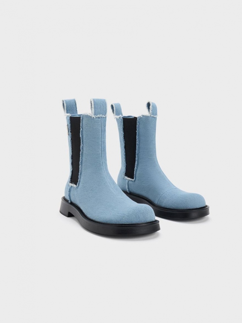 Charles & Keith Bryn Denim Chelsea Stiefel Hellblau | 637AVIJDL