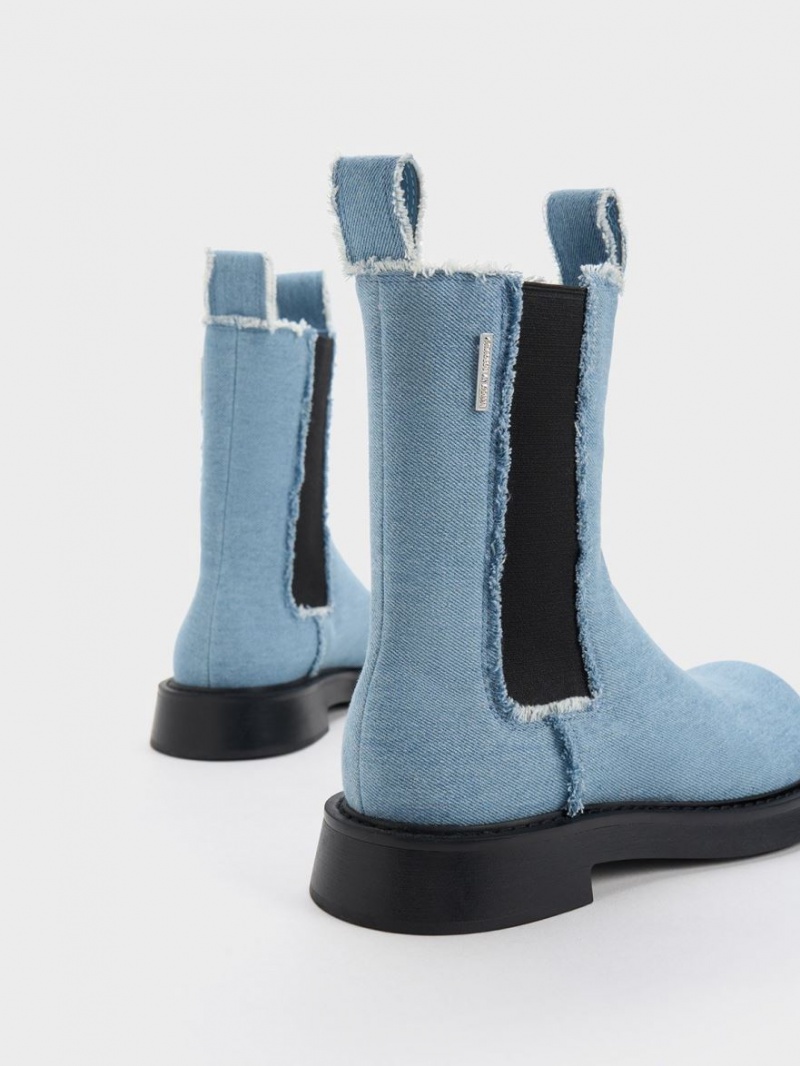 Charles & Keith Bryn Denim Chelsea Stiefel Hellblau | 637AVIJDL