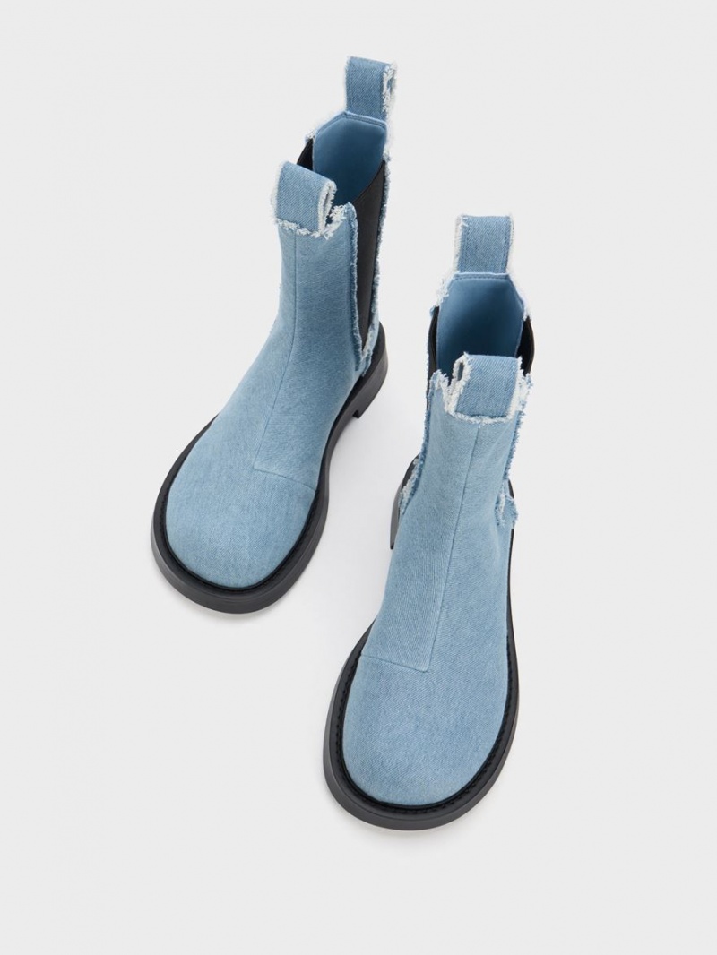 Charles & Keith Bryn Denim Chelsea Stiefel Hellblau | 637AVIJDL