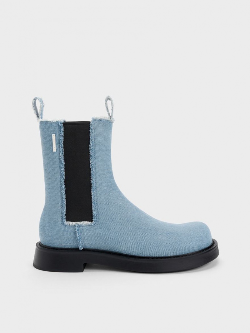 Charles & Keith Bryn Denim Chelsea Stiefel Hellblau | 637AVIJDL