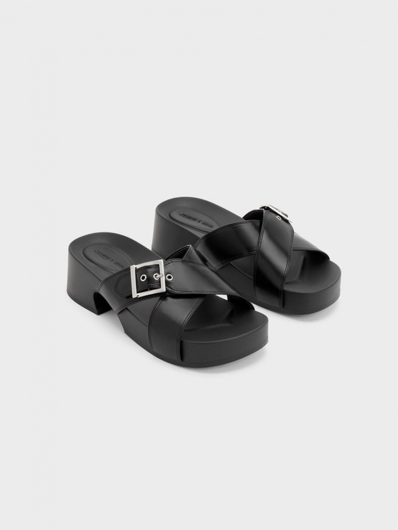 Charles & Keith Buckled Crossover Plateausandalen Schwarz | 291GSQMOI