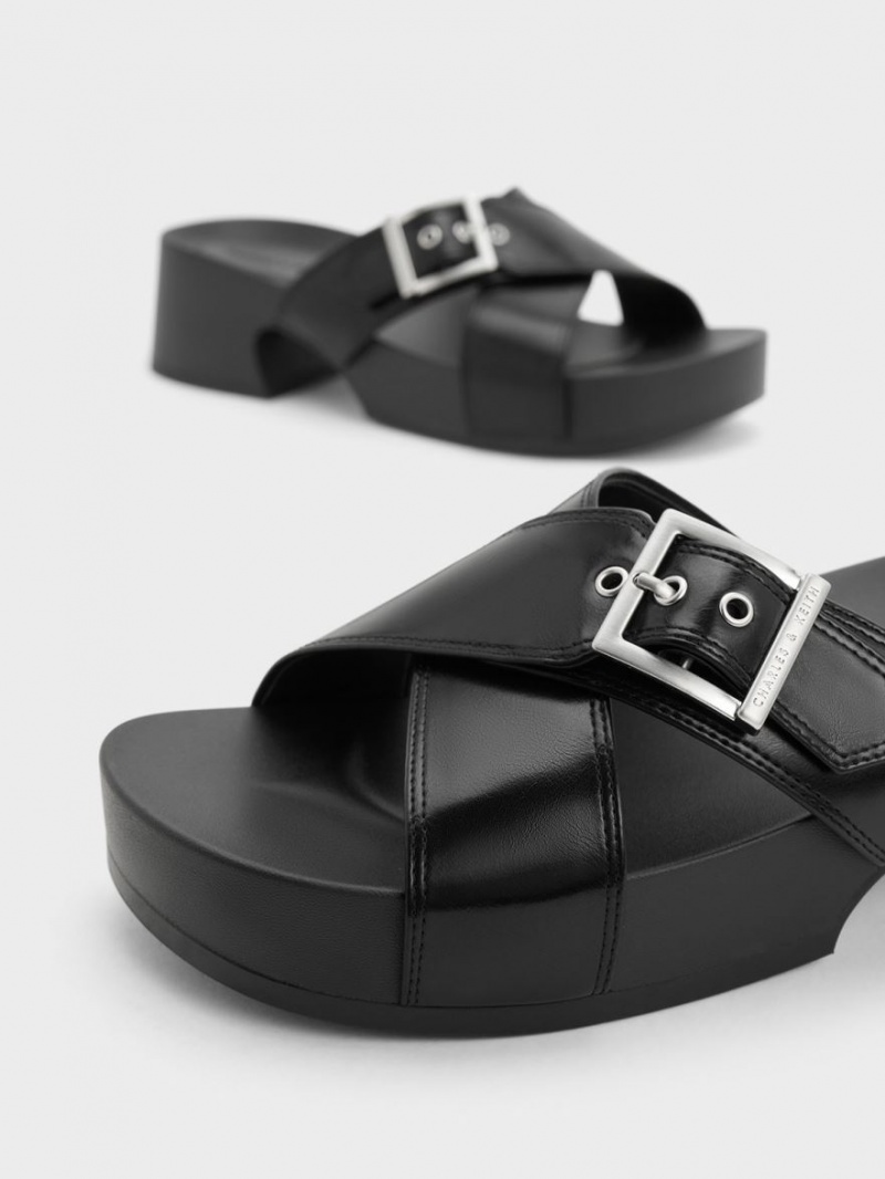 Charles & Keith Buckled Crossover Plateausandalen Schwarz | 291GSQMOI