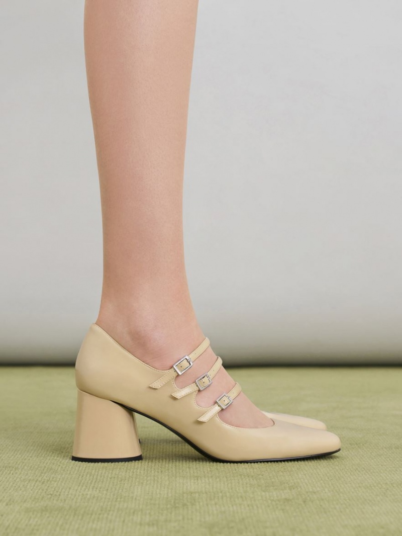 Charles & Keith Buckled Cylindrical Heel Mary Jane Schuhe Gelb | 964IHLVMO