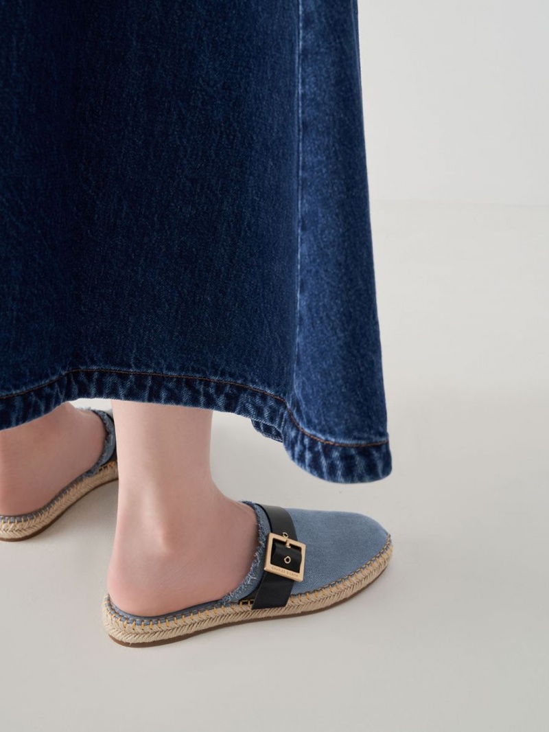 Charles & Keith Buckled Denim Espadrilles Mules Blau | 087CPOJDX