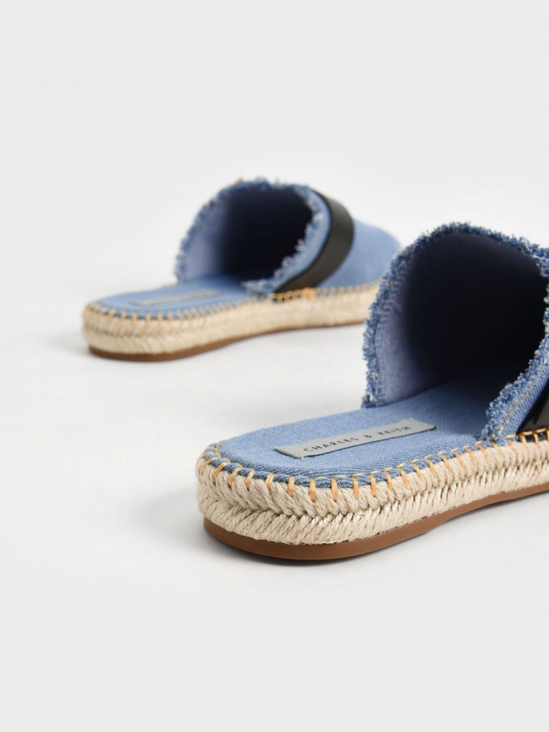 Charles & Keith Buckled Denim Espadrilles Mules Blau | 087CPOJDX