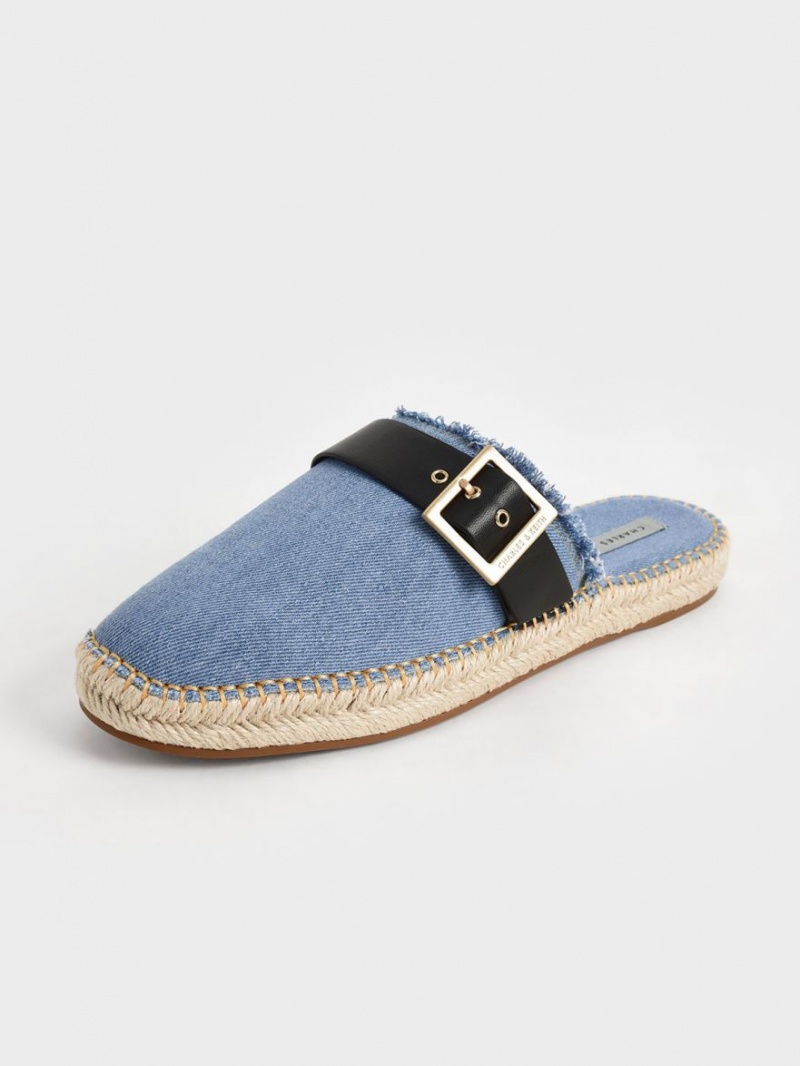 Charles & Keith Buckled Denim Espadrilles Mules Blau | 087CPOJDX