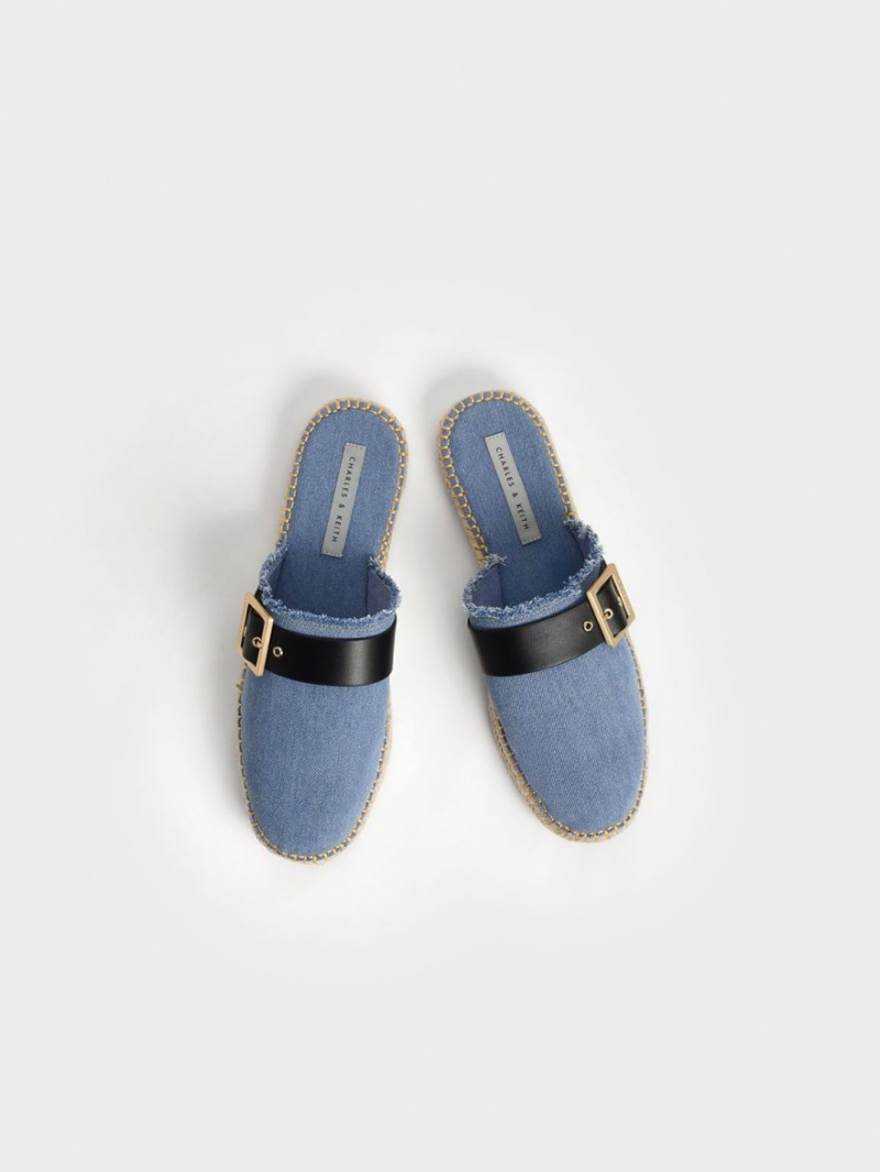 Charles & Keith Buckled Denim Espadrilles Mules Blau | 087CPOJDX