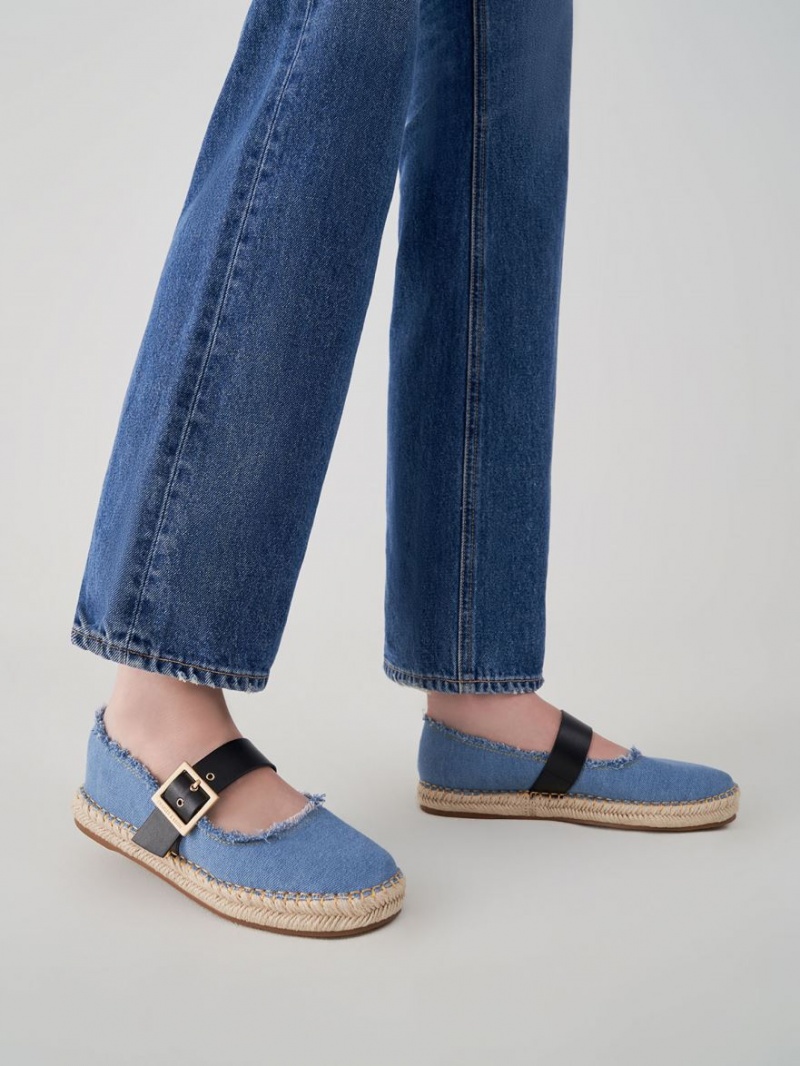 Charles & Keith Buckled Denim Espadrilles Flache Schuhe Blau | 439LPSNCY