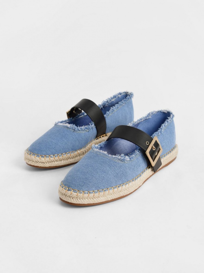 Charles & Keith Buckled Denim Espadrilles Flache Schuhe Blau | 439LPSNCY