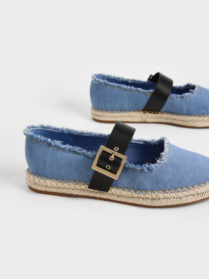 Charles & Keith Buckled Denim Espadrilles Flache Schuhe Blau | 439LPSNCY