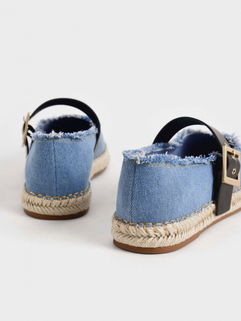 Charles & Keith Buckled Denim Espadrilles Flache Schuhe Blau | 439LPSNCY