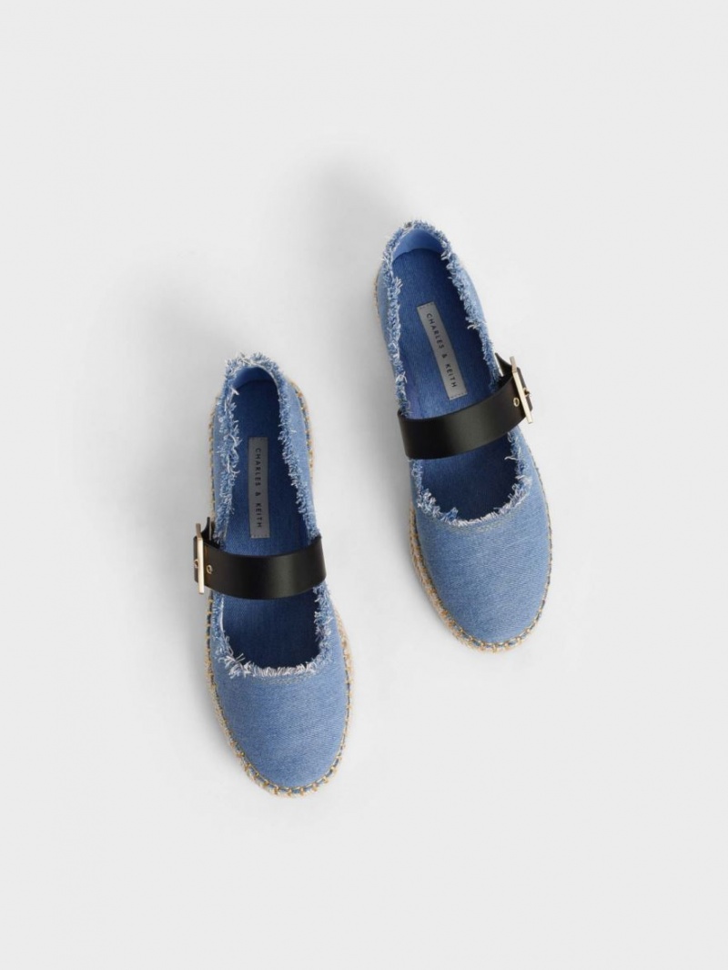 Charles & Keith Buckled Denim Espadrilles Flache Schuhe Blau | 439LPSNCY