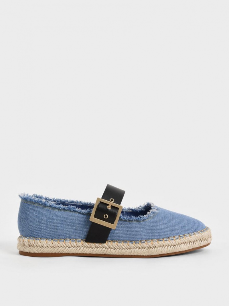 Charles & Keith Buckled Denim Espadrilles Flache Schuhe Blau | 439LPSNCY