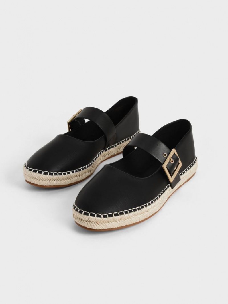 Charles & Keith Buckled Espadrilles Flache Schuhe Schwarz | 790ONHZVF