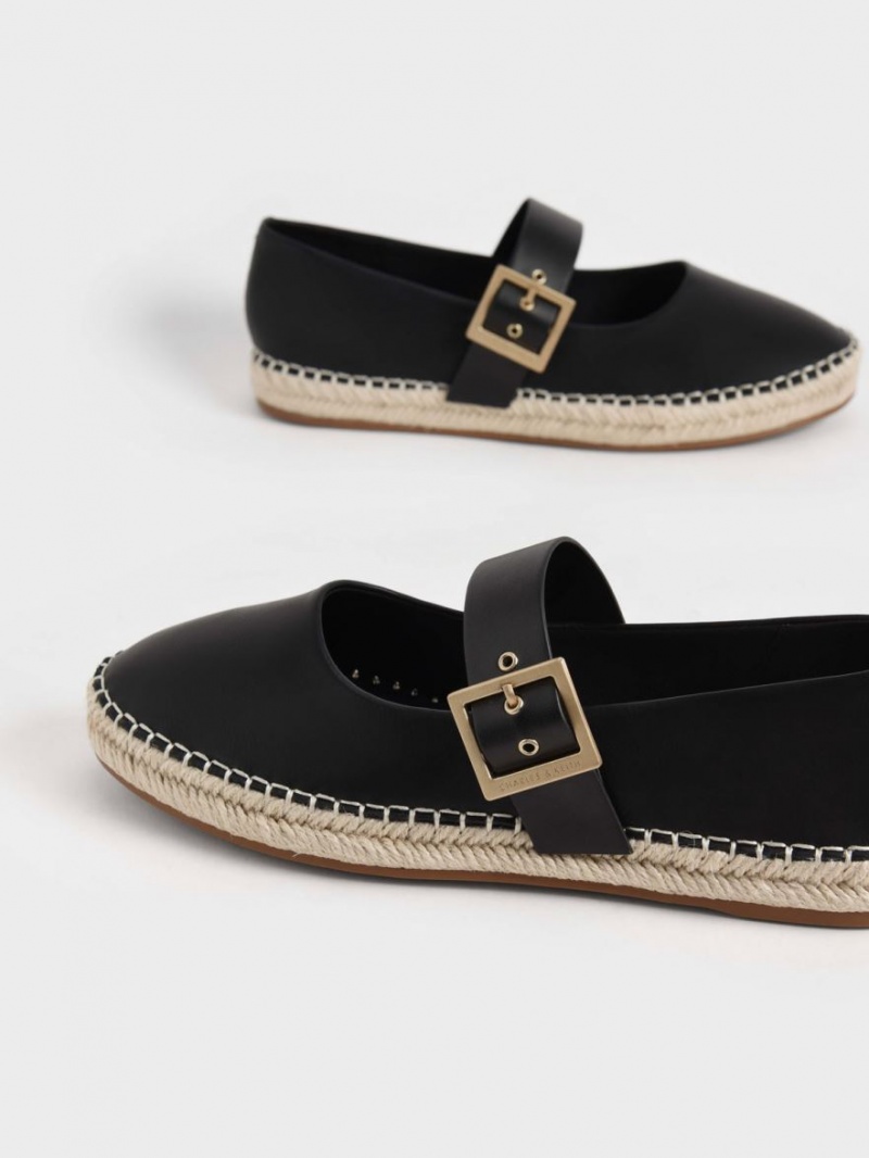 Charles & Keith Buckled Espadrilles Flache Schuhe Schwarz | 790ONHZVF