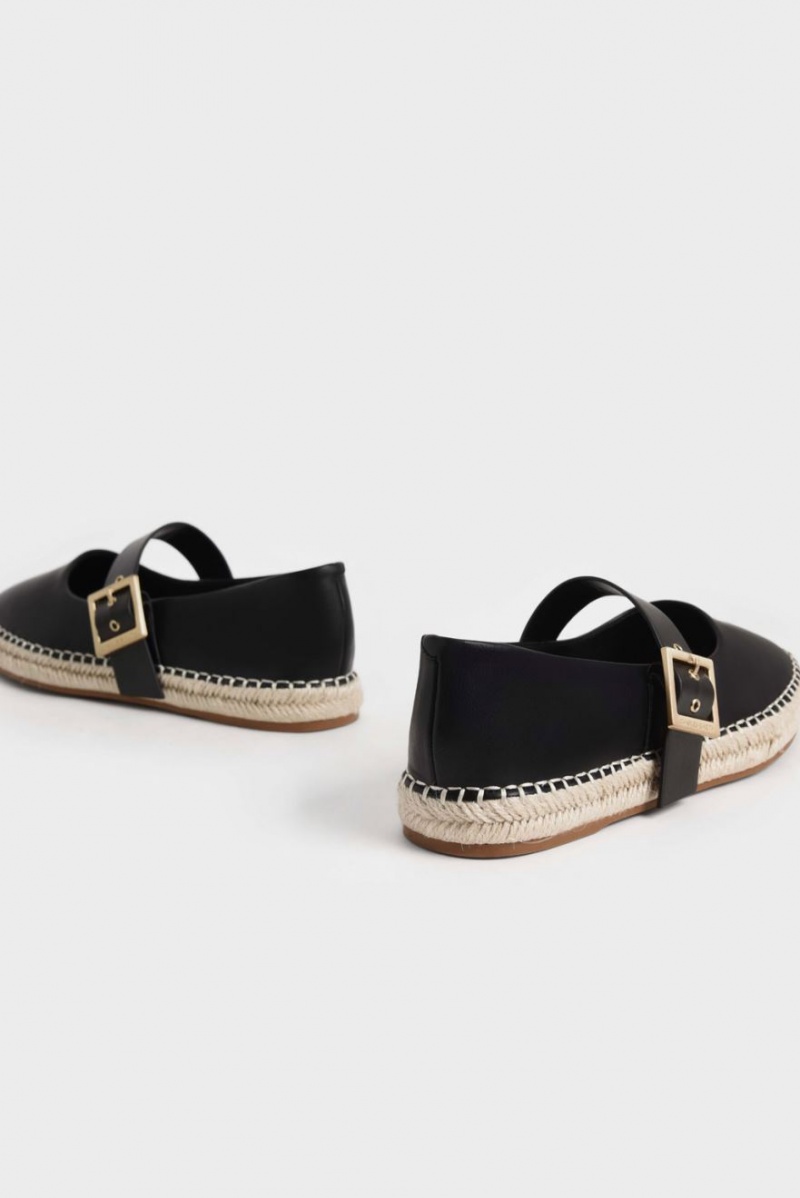 Charles & Keith Buckled Espadrilles Flache Schuhe Schwarz | 790ONHZVF