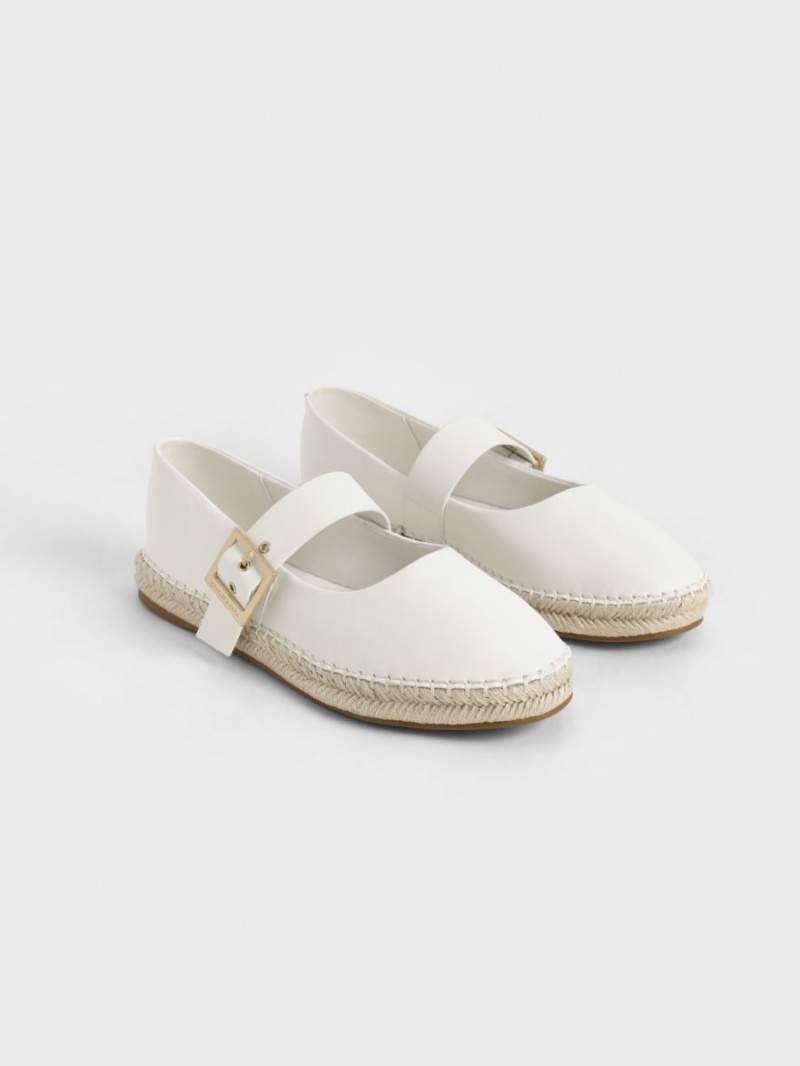 Charles & Keith Buckled Espadrilles Flache Schuhe Weiß | 512HNUFCL