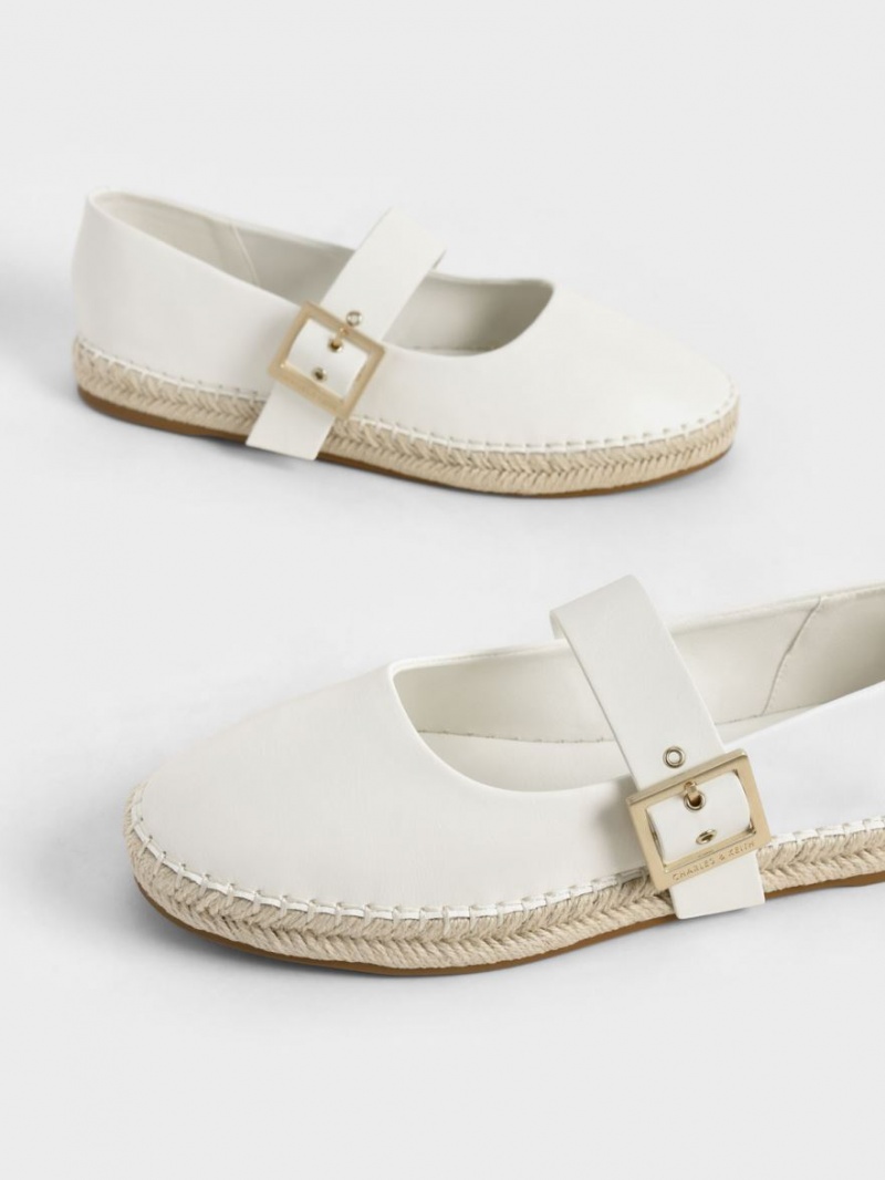 Charles & Keith Buckled Espadrilles Flache Schuhe Weiß | 512HNUFCL