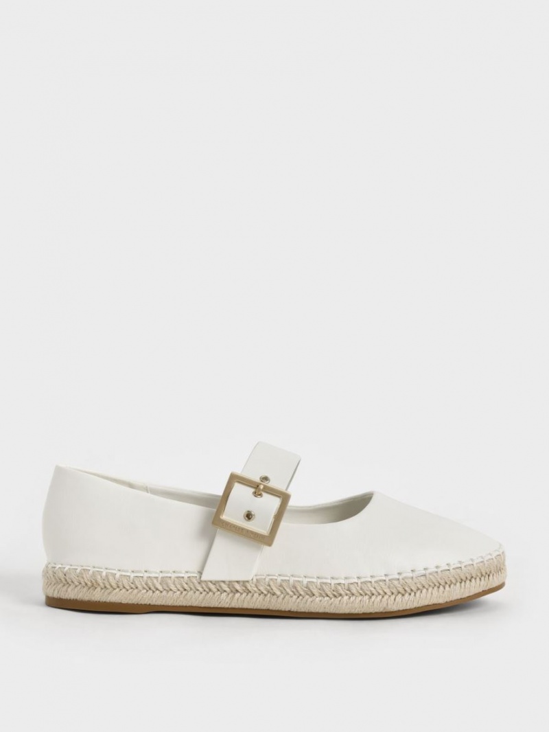 Charles & Keith Buckled Espadrilles Flache Schuhe Weiß | 512HNUFCL