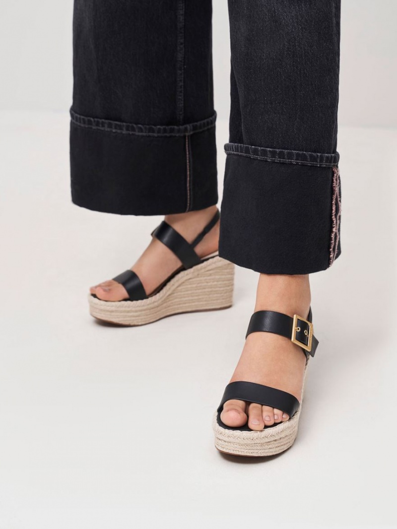 Charles & Keith Buckled Espadrilles Keilabsatz Schwarz | 071FKRIJG