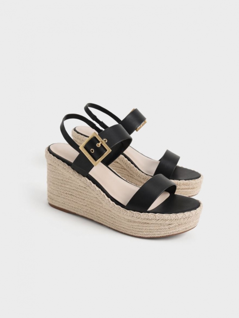 Charles & Keith Buckled Espadrilles Keilabsatz Schwarz | 071FKRIJG