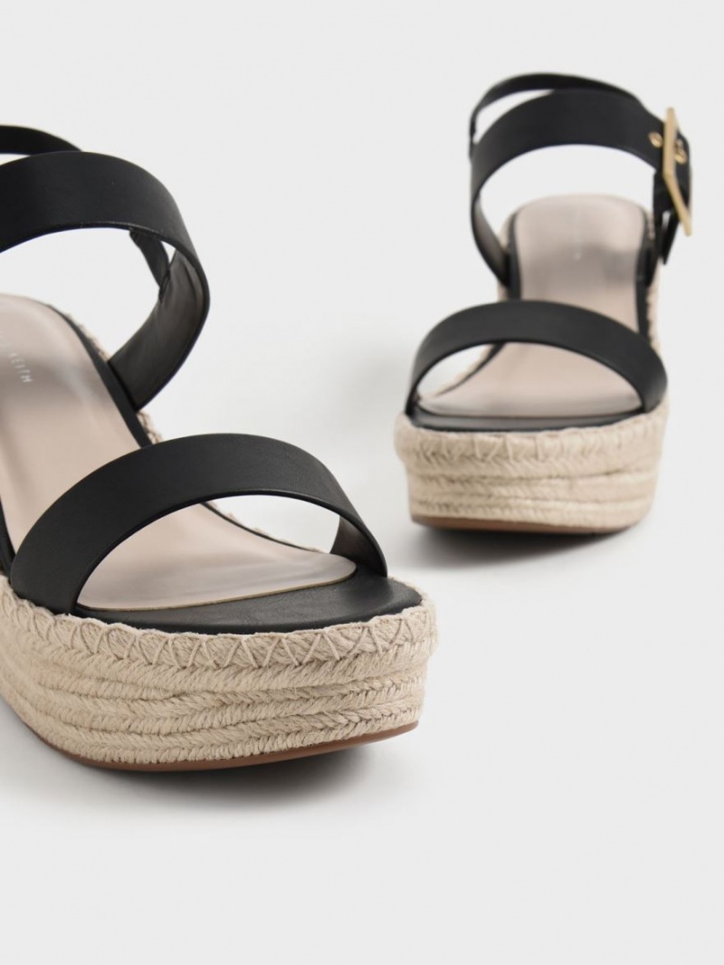 Charles & Keith Buckled Espadrilles Keilabsatz Schwarz | 071FKRIJG