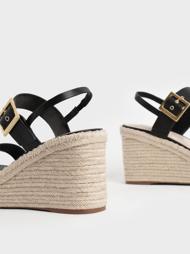 Charles & Keith Buckled Espadrilles Keilabsatz Schwarz | 071FKRIJG