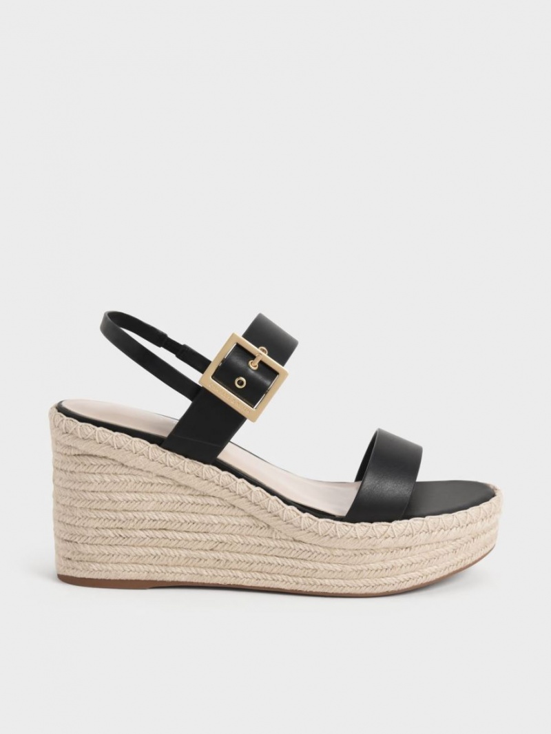 Charles & Keith Buckled Espadrilles Keilabsatz Schwarz | 071FKRIJG