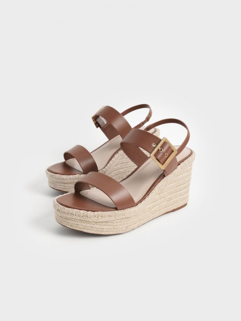 Charles & Keith Buckled Espadrilles Keilabsatz Braun | 049CGWOQU