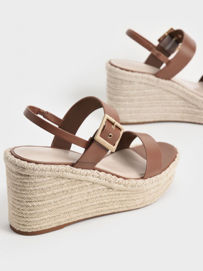 Charles & Keith Buckled Espadrilles Keilabsatz Braun | 049CGWOQU