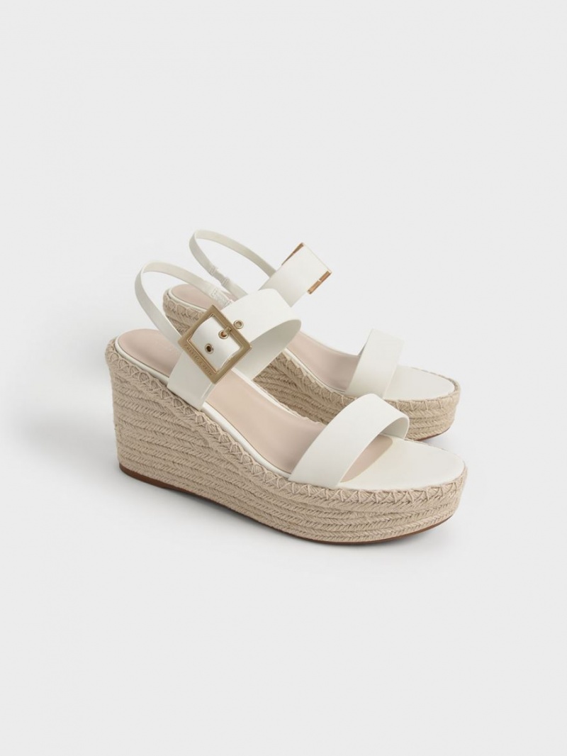 Charles & Keith Buckled Espadrilles Keilabsatz Weiß | 310NEHTCA