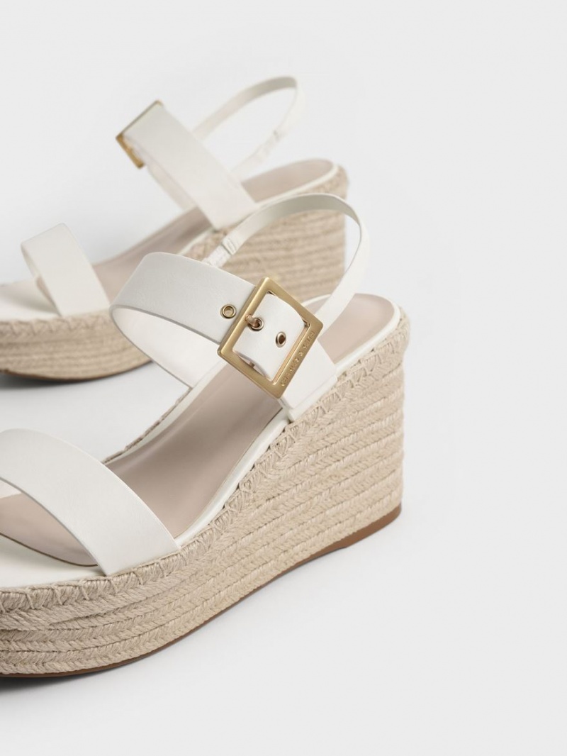 Charles & Keith Buckled Espadrilles Keilabsatz Weiß | 310NEHTCA