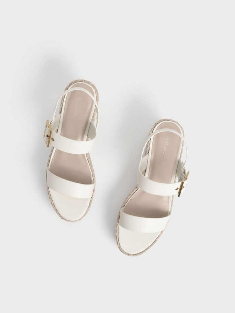 Charles & Keith Buckled Espadrilles Keilabsatz Weiß | 310NEHTCA