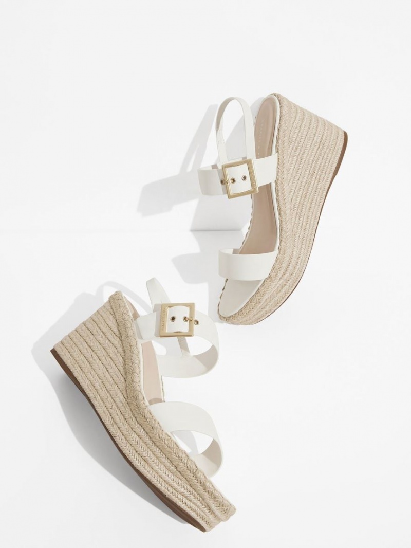 Charles & Keith Buckled Espadrilles Keilabsatz Weiß | 310NEHTCA