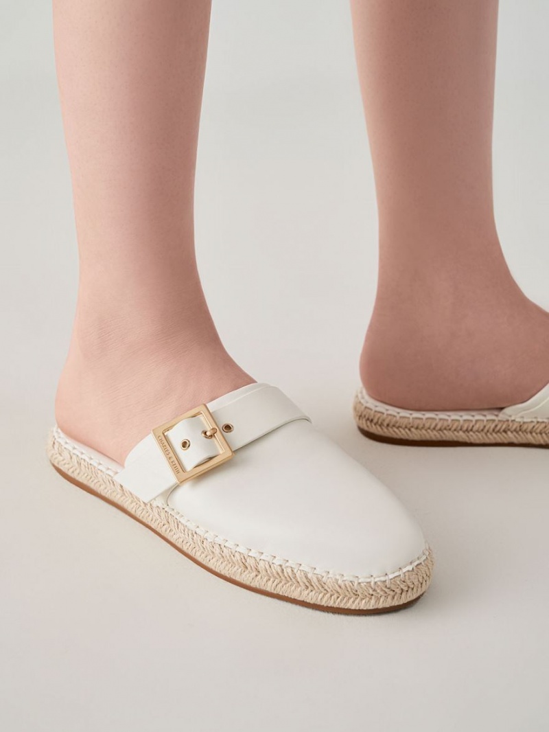 Charles & Keith Buckled Espadrilles Mules Weiß | 476BQMZSP